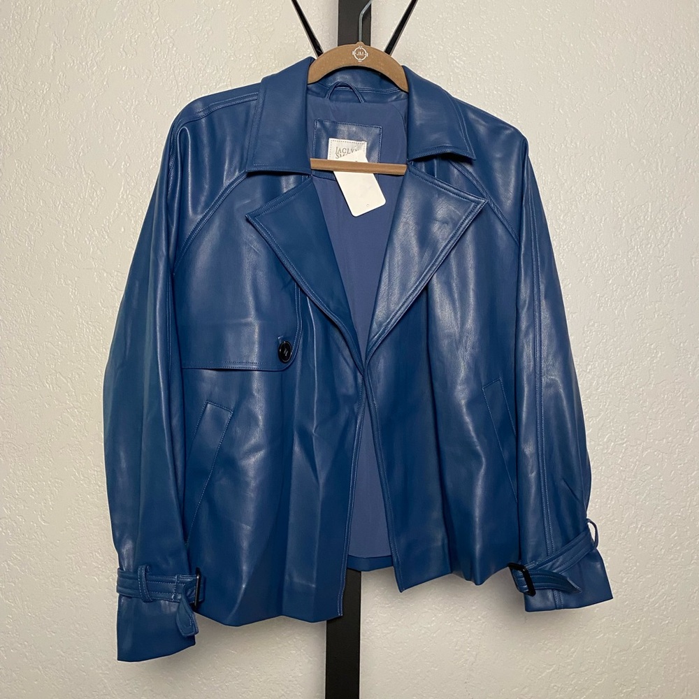 Stylish Blue Faux Leather Jacket